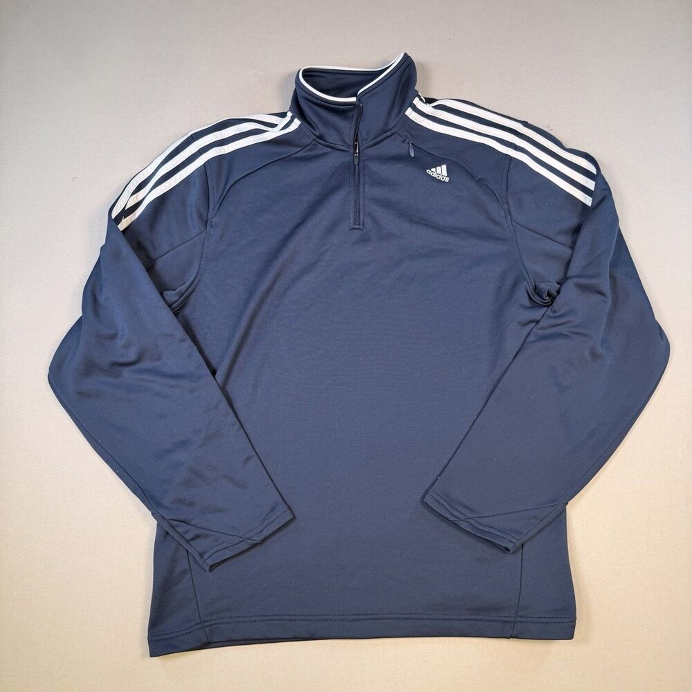 Men's Large Adidas Logo 3-Stripes Blue Quarter-Zip Track Jacket